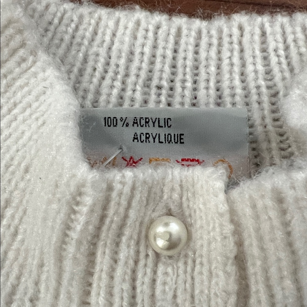 Vintage 80s Knit Sweater Mock Neck White Pearl Like Buttons Women’s Size Medium - Picture 4 of 6
